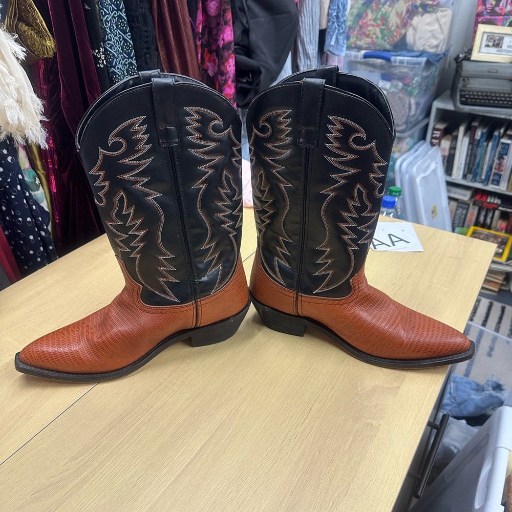 Laredo Men 68086 Atlanta Lizard Print Sz 11.5D Brown/Black Stitching EUC - Picture 3 of 8